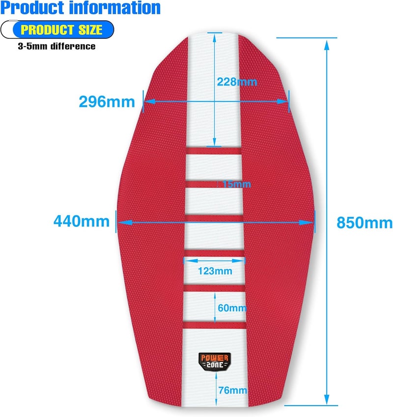 MCHMFG Universal Ribbed Dirt Bike Seat Cover - Gripper Soft Seat Cover for Most Dirt Pit Bike Motorcycle (Red-White) - Image 4